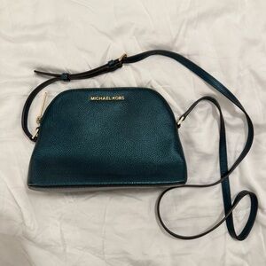 Michael Kors Dome Pebbled Leather Crossbody Bag – Deep Teal Green